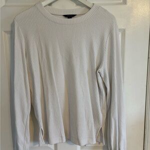RW&CO. White Ribbed Crewneck Sweater